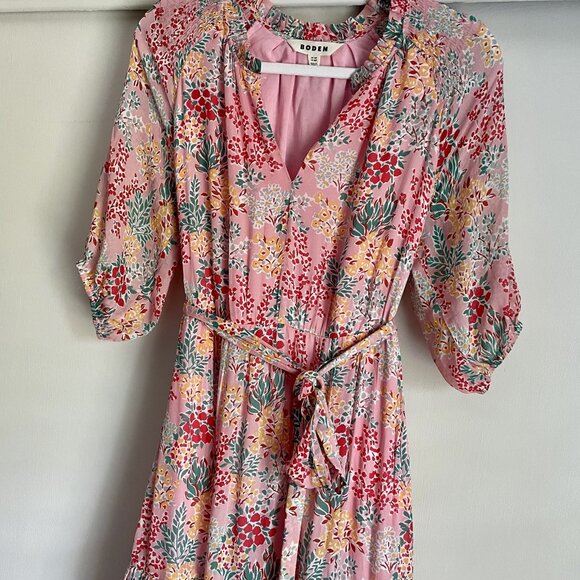 Boden Garden Bouquet Puff Sleeve Tiered Ruffle Midi Dress 10P Pink Floral Boho - Picture 8 of 16